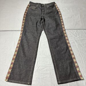 Coldwater Creek Jeans Women 4P Black Aztec Southwest Embroidered Trim Denim
